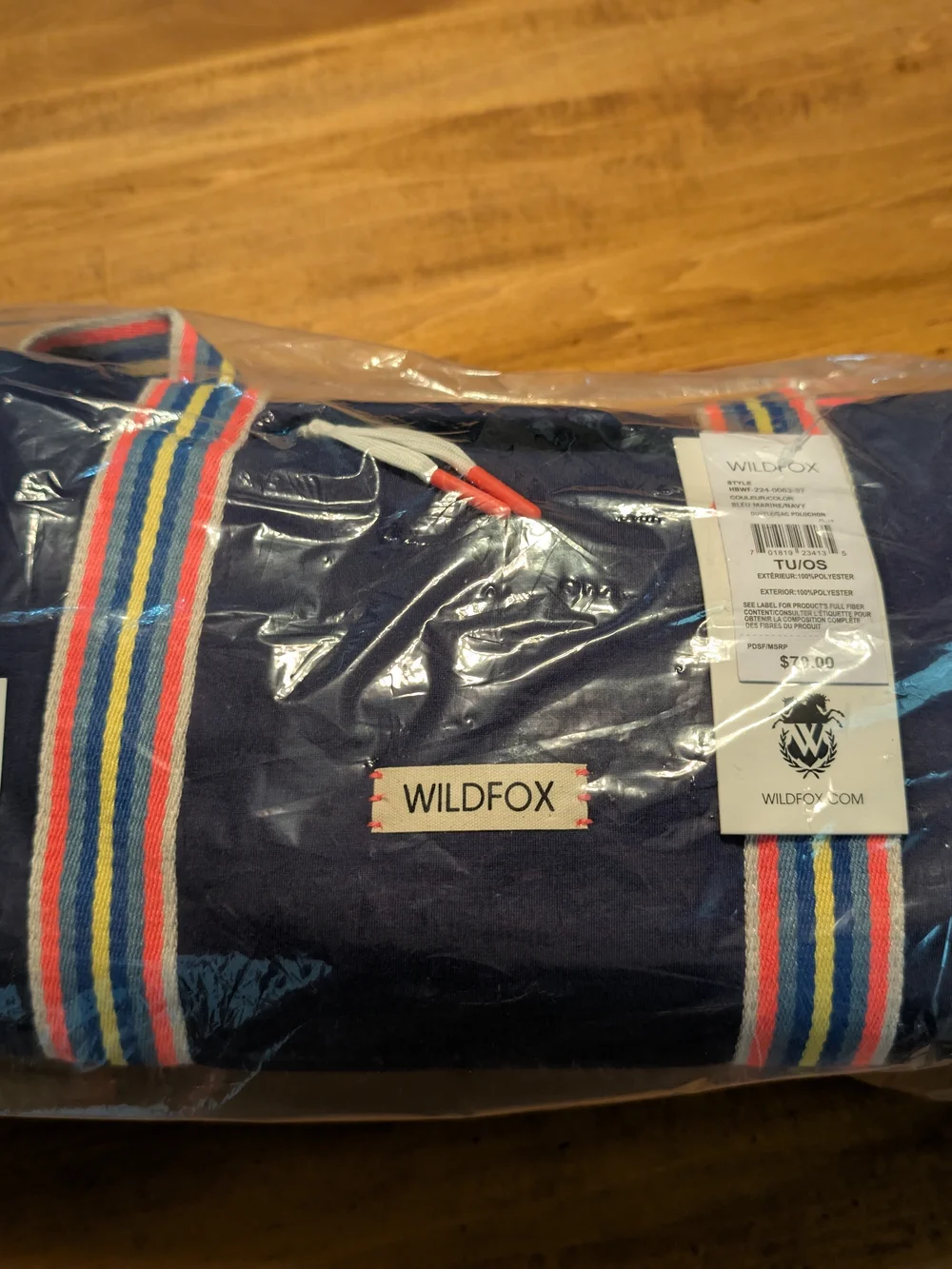 NWT Wildfox Navy Duffle Bag with Rainbow Straps - Picture 6 of 8